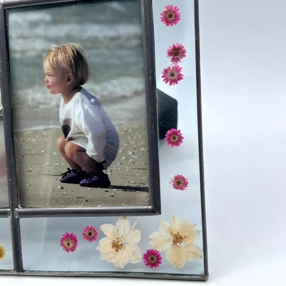 Carr Burnes of Boston 4 Photo Glass Picture Frame Dried Flowers Boho Collage